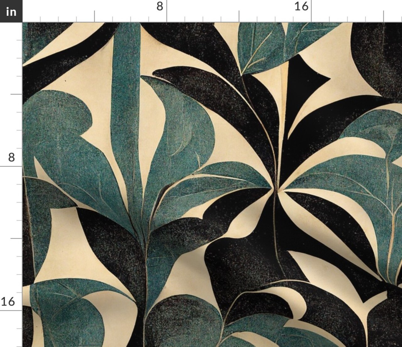 Art Deco Leaves Botanical Geometric 1920S Arches Abstract Weathered Faux Distressing Vintage Antique Retro Black And Green Custom Printed Fabric by Spoonflower Various Fabrics by the Yard or Fat Quarter